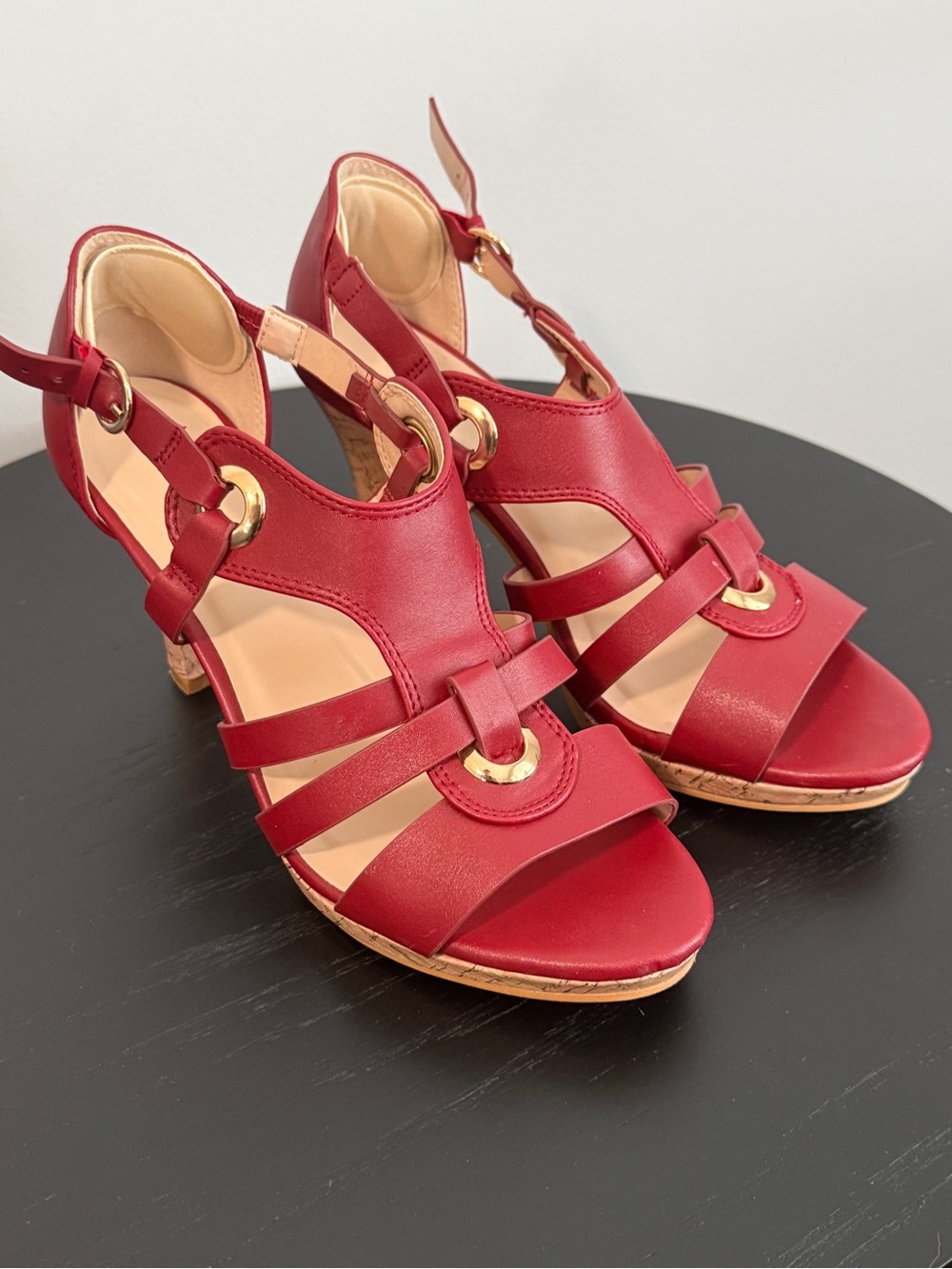 Red Women’s Cork bottom Strappy Block Heel Sandals